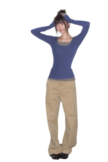 Mehrlagiges Stricktop mit Spitzenbesatz