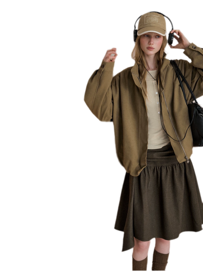 Gathered Suede Cropped Jacket