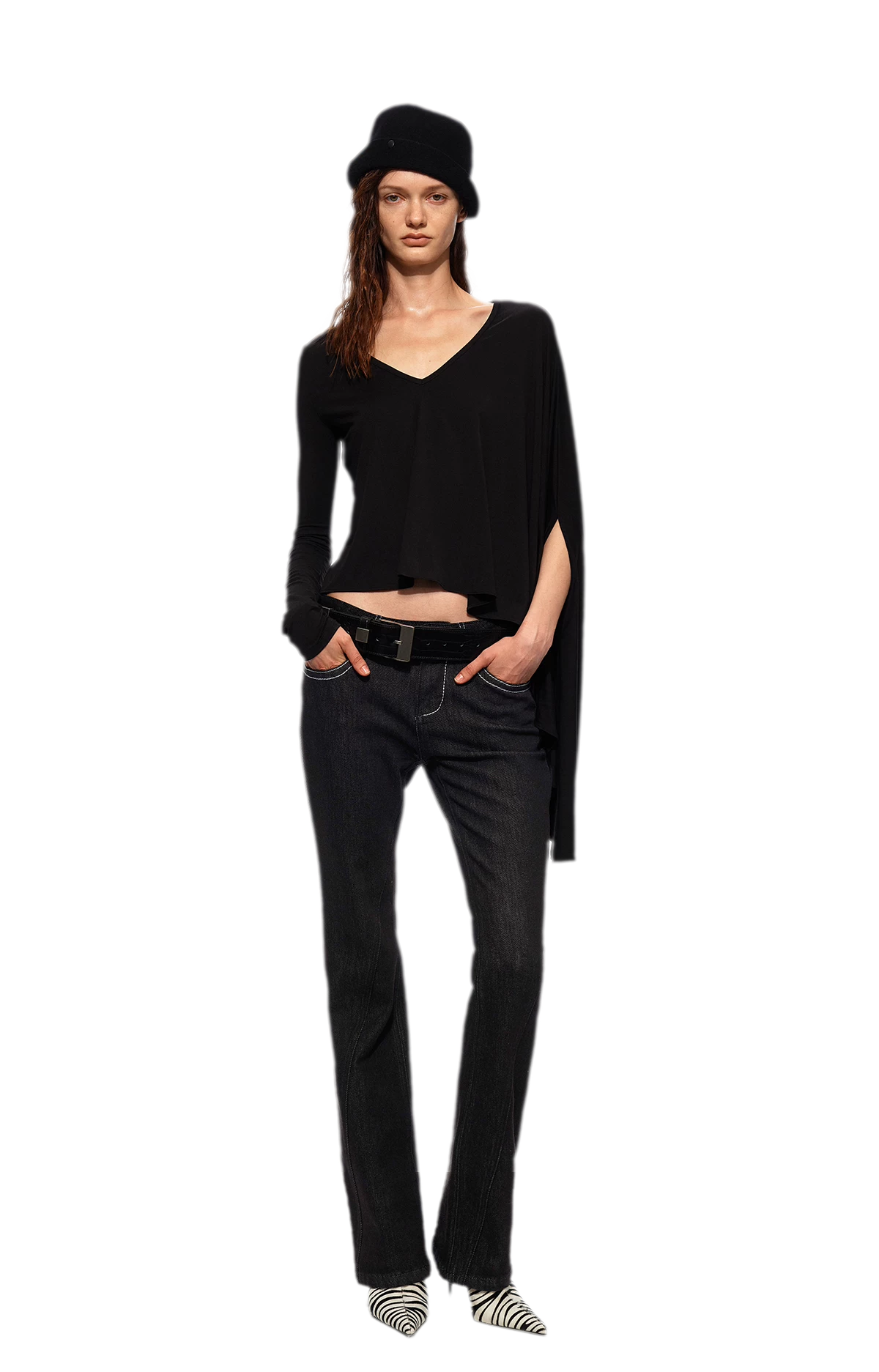 Tencel Geometric Panel Straight-Leg Jeans
