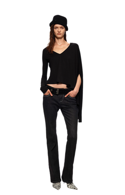 Tencel Geometric Panel Straight-Leg Jeans
