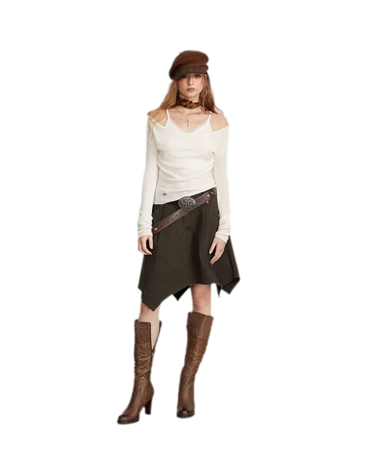 Cotton Utility Asymmetric Midi Skirt