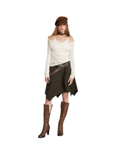 Cotton Utility Asymmetric Midi Skirt