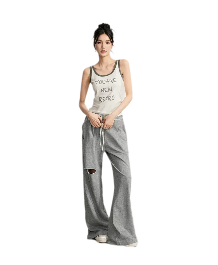 Distressed Wide-Leg Pants