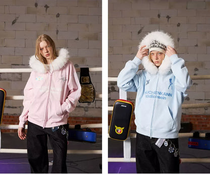Fur Trim Oversized Zip Hoodie