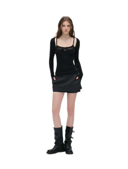 Lace Trim Fitted Top