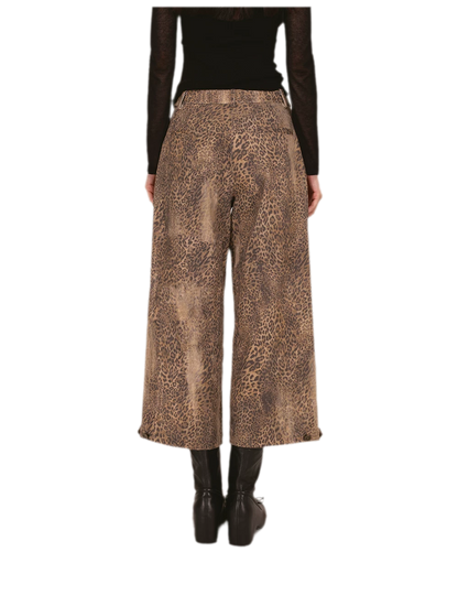 Distressed Leopard Wide-Leg Jeans