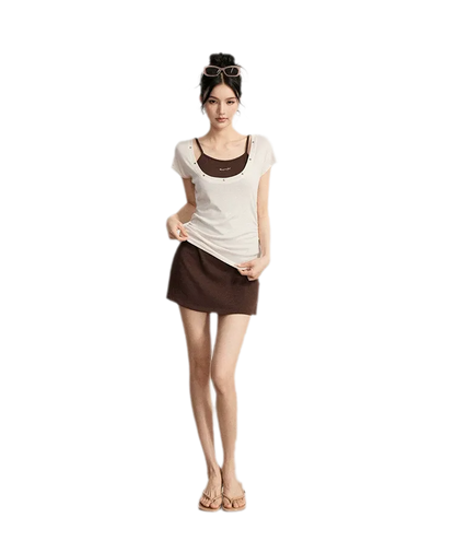 Contrast Strap Dress Set