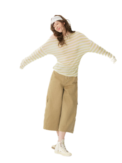 Sheer One-Shoulder Stripe Tee