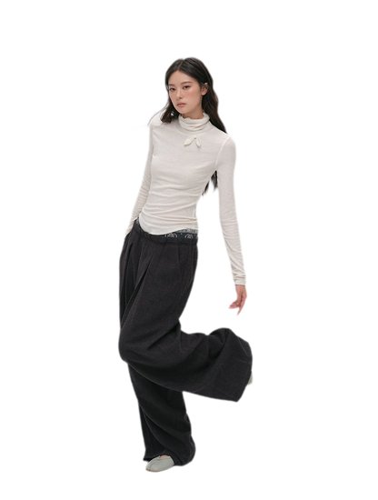 Lyocell Bow High-Neck T-Shirt