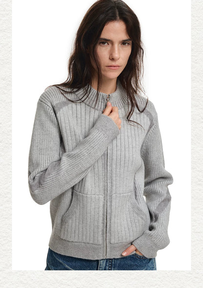 Contrast Jacquard Fitted Knit Cardigan