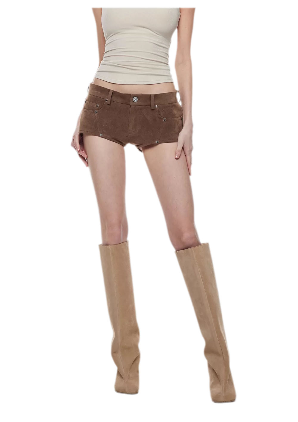 Suede-Effect Low-Rise Shorts