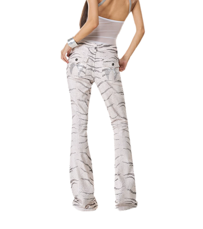 Quần jean ống loe họa tiết ngựa vằn washed