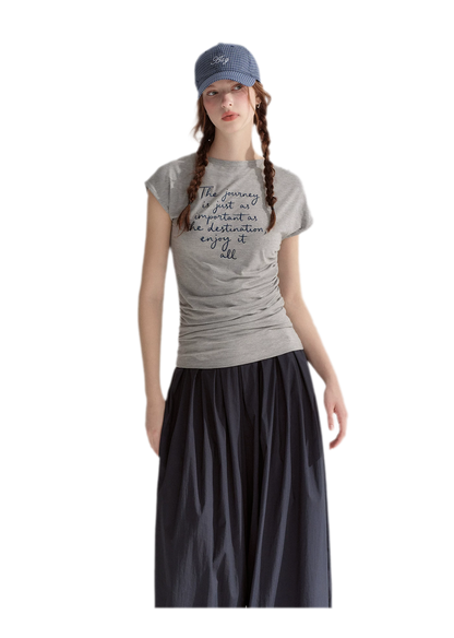 Ruched Embroidered Sleeve T-Shirt