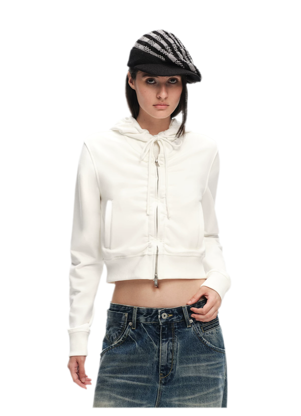 Textured Cropped Hooded Jacket