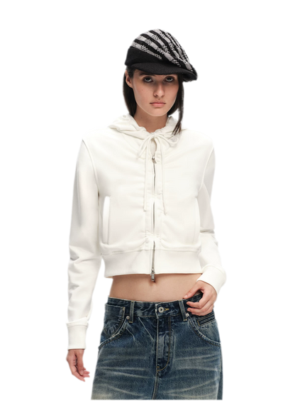 Textured Cropped Hooded Jacket