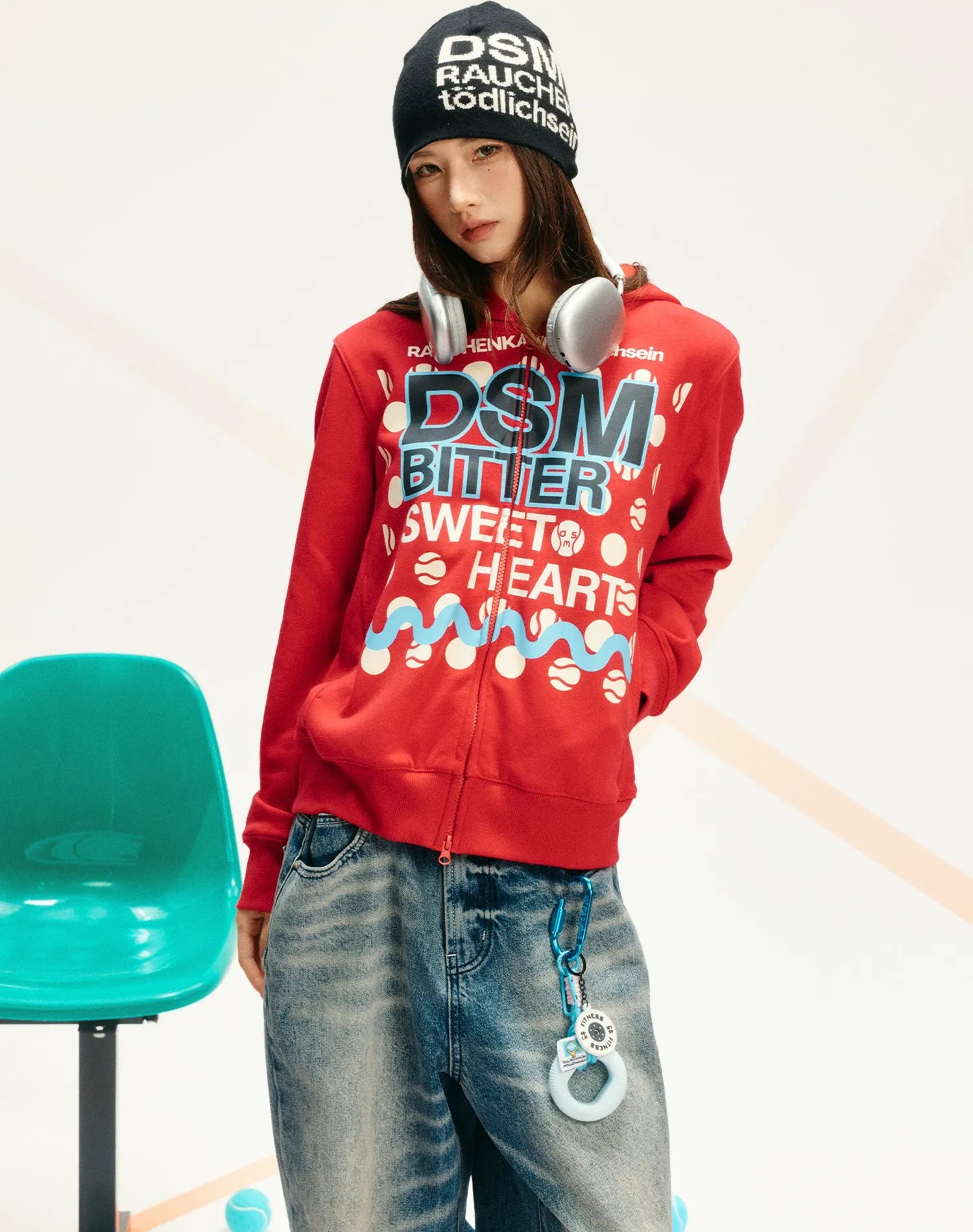 Polka Dot Zip Hooded Sweatshirt