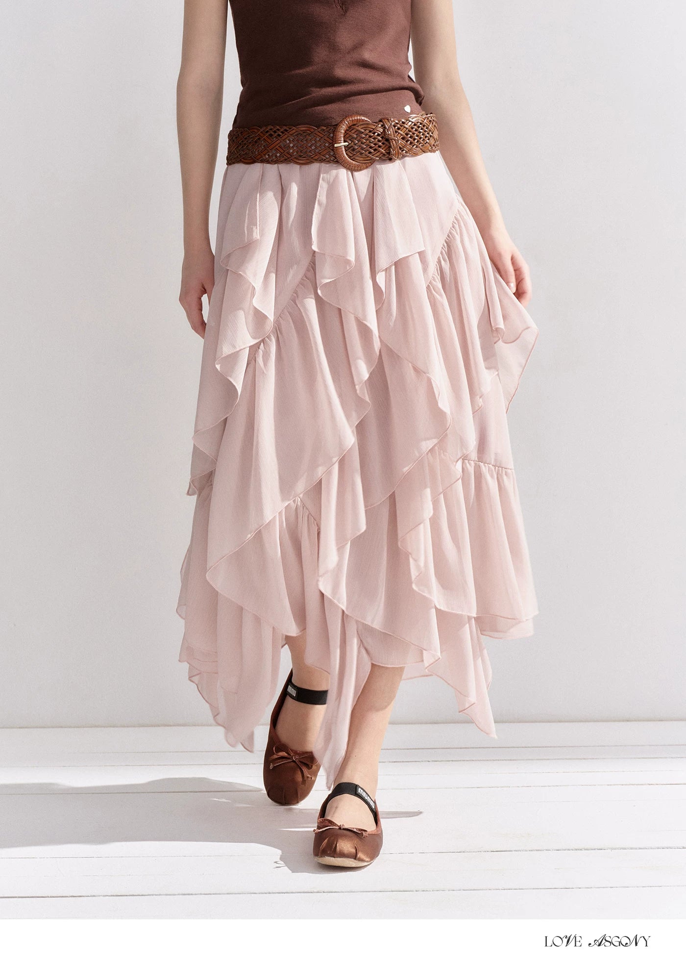 Irregular Ruffle Edge Chiffon Skirt