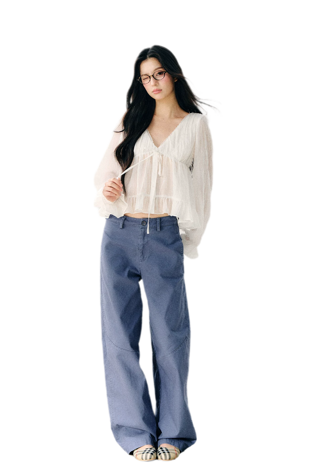 V-Neck Ruffle Chiffon Blouse