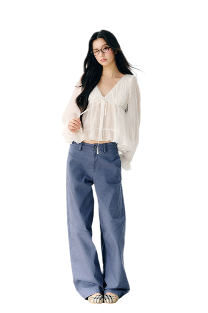 V-Neck Ruffle Chiffon Blouse