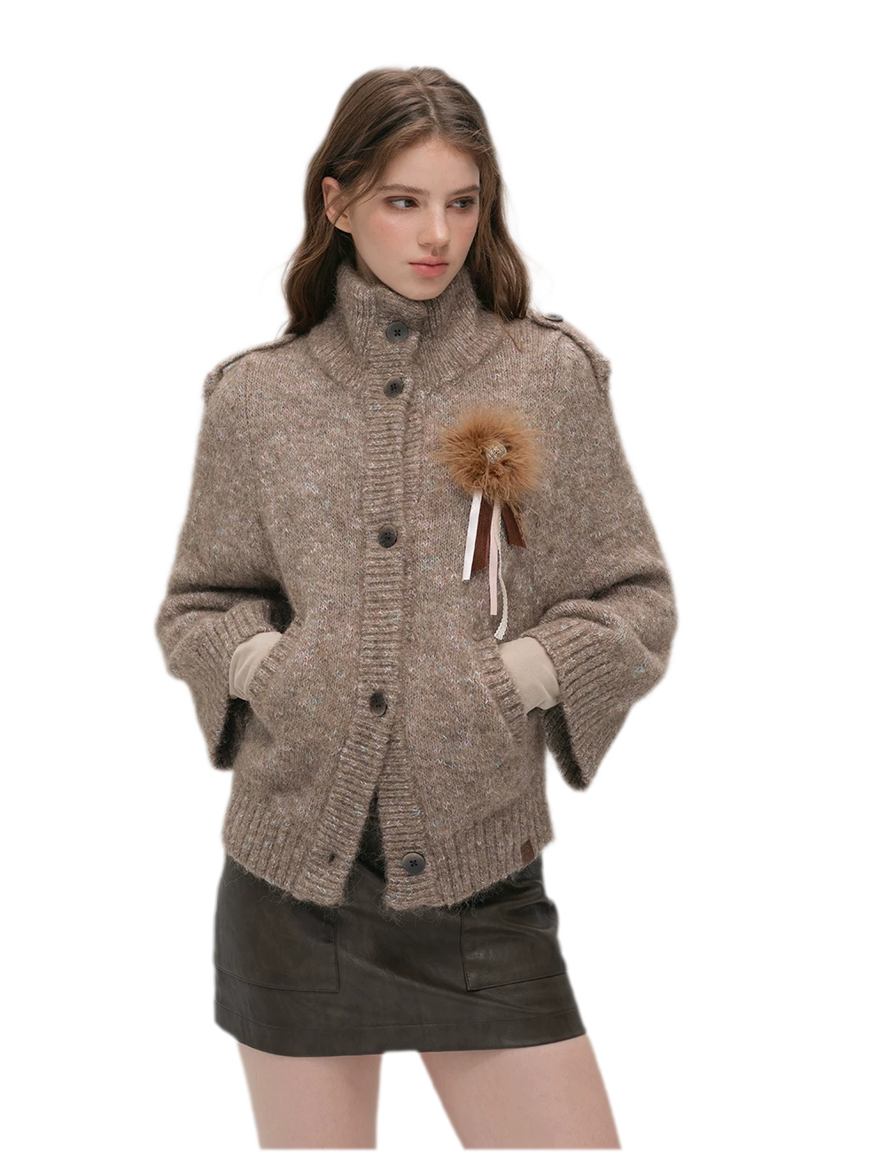 Textured Stand Collar Cardigan