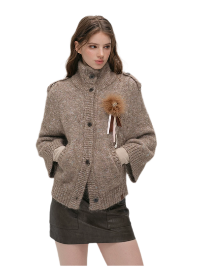 Textured Stand Collar Cardigan