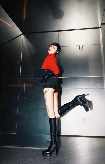 Pointed-Toe Stretch Tall Boots