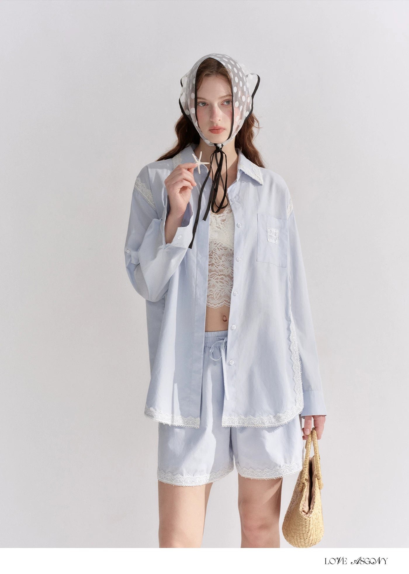 Lace Embroidered Loose Shirt &amp; Shorts Set