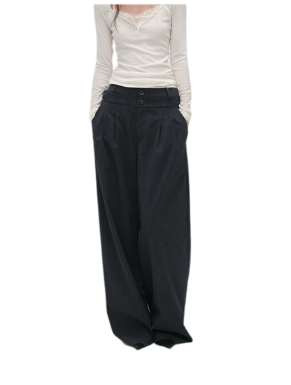 Pinstriped Pleated Wide-Leg Trousers