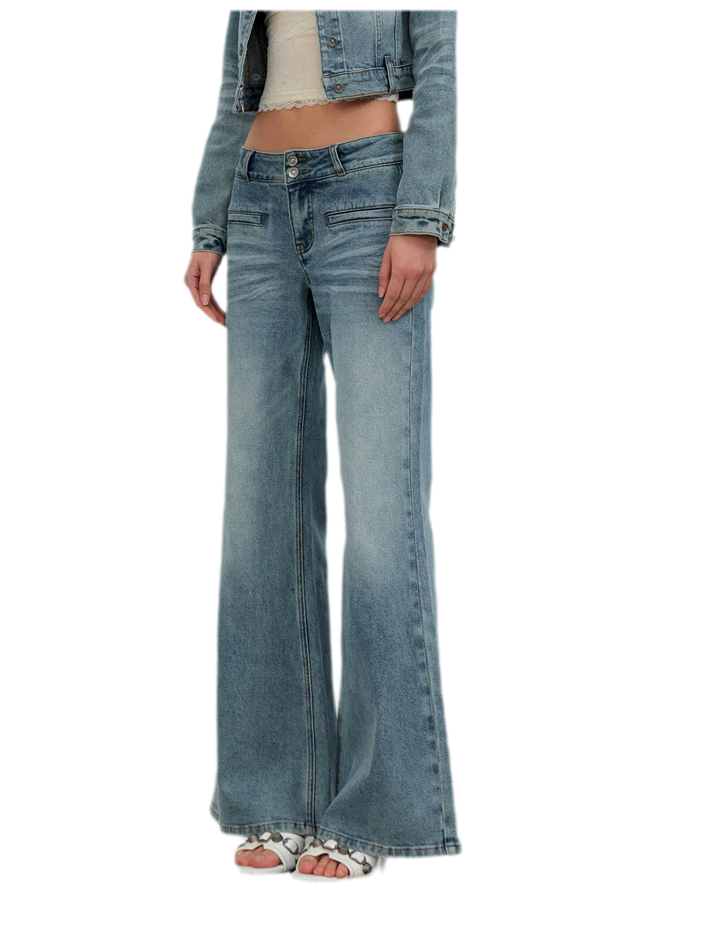 Washed Cat-Whisker Flare Jeans