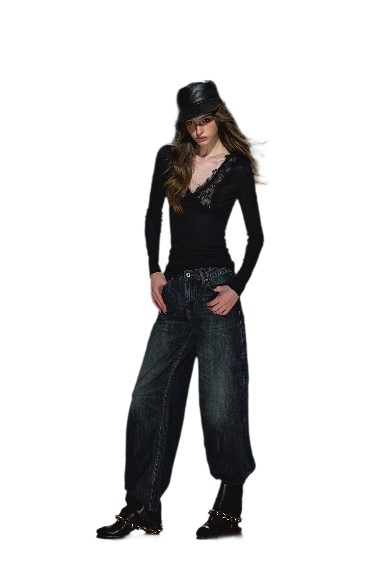 Jeans ricamati a quadri effetto lavato