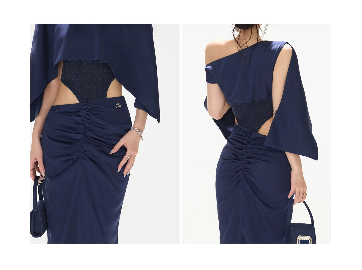 Night Banquet Muse Indigo Asymmetric Off-Shoulder Long Dress