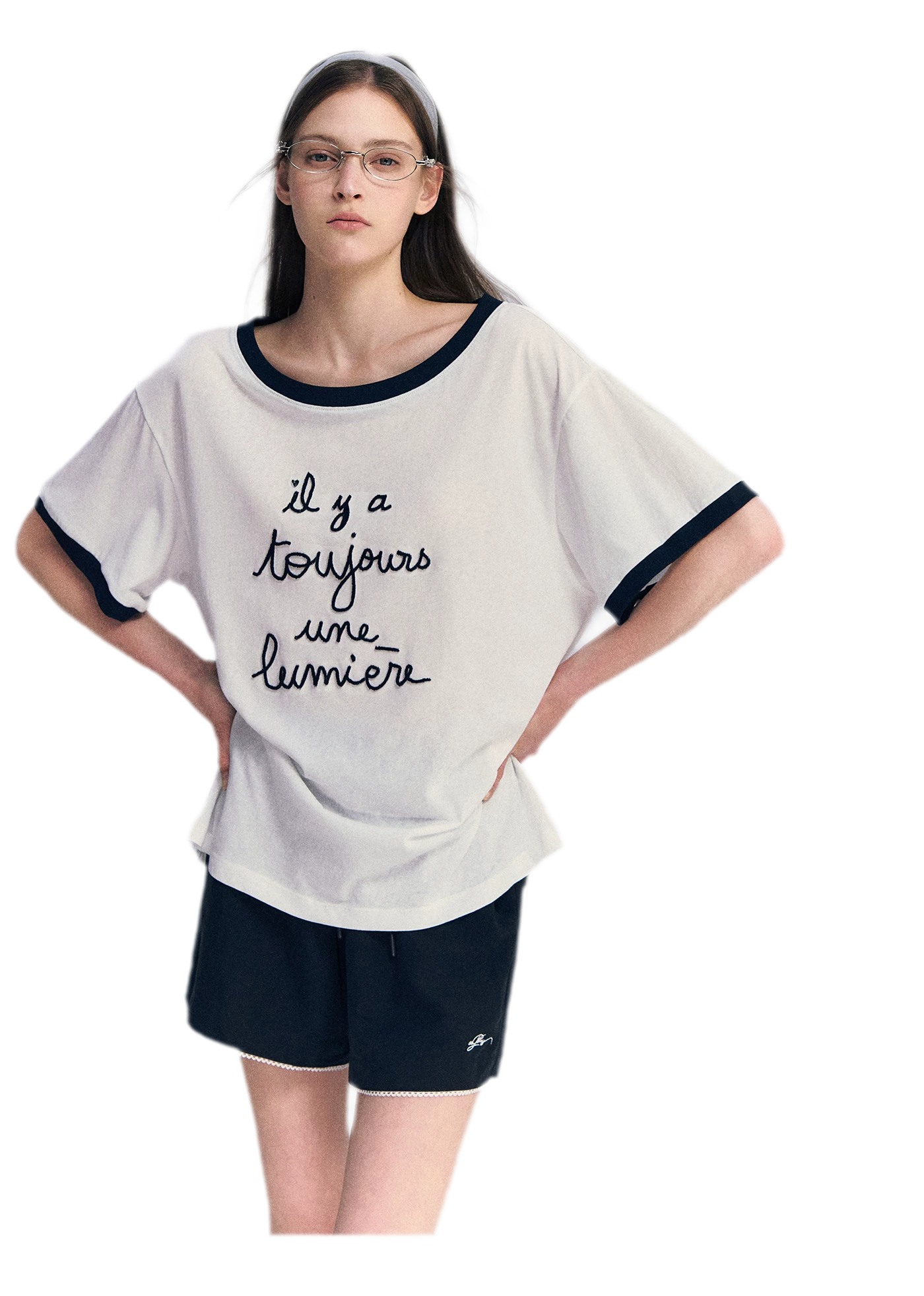Contrast Rib Knit T-Shirt