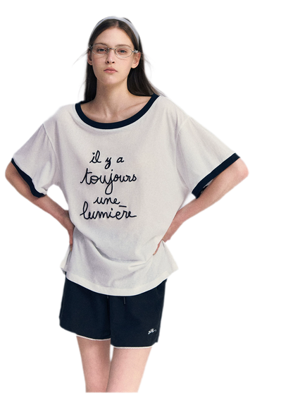 Contrast Rib Knit T-Shirt