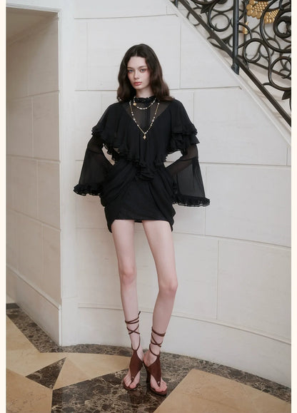Textured Pleated Chiffon Dress