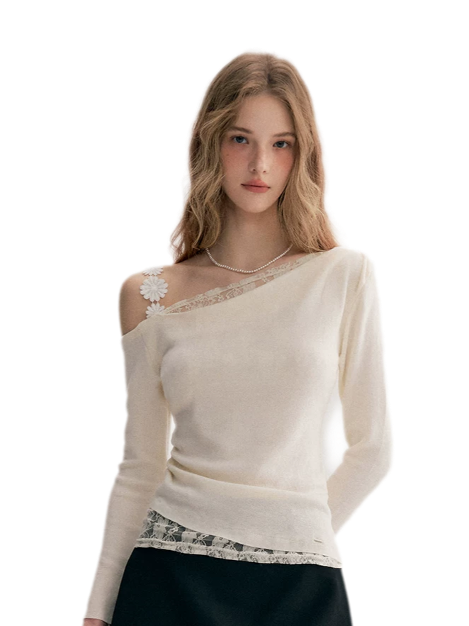 Lace Asymmetric Knit Top