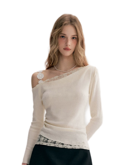 Lace Asymmetric Knit Top