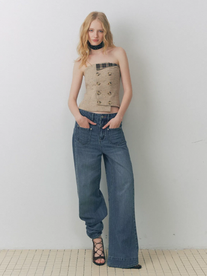 Plaid Bustier Top