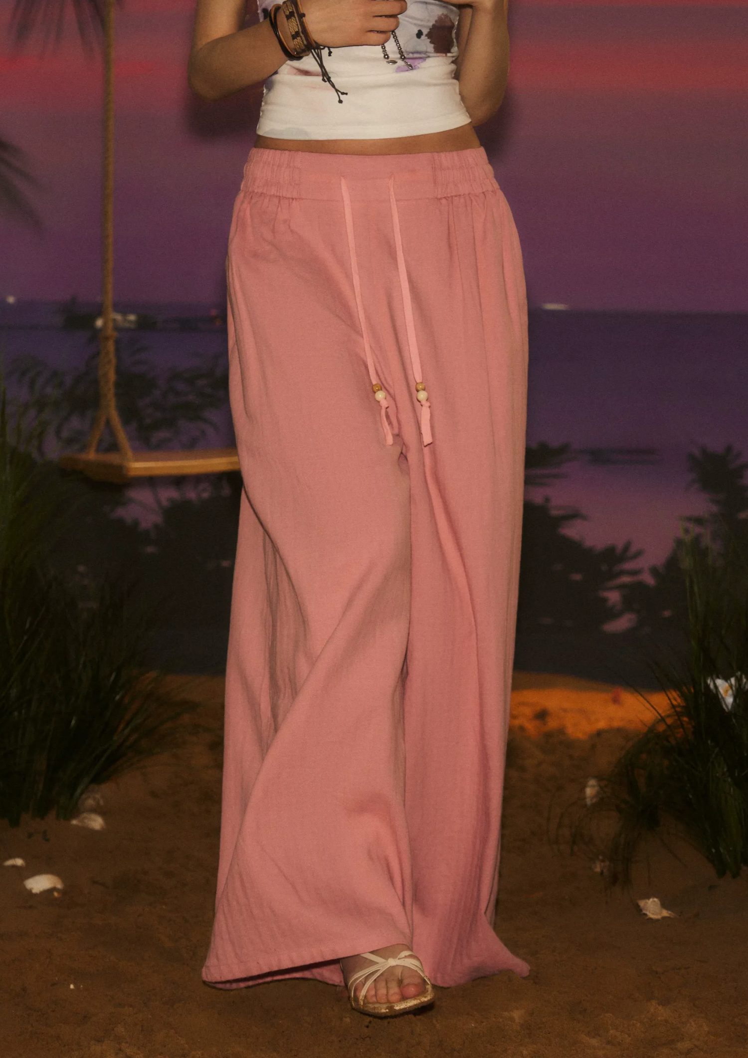 Wide-Leg Drawstring Pants