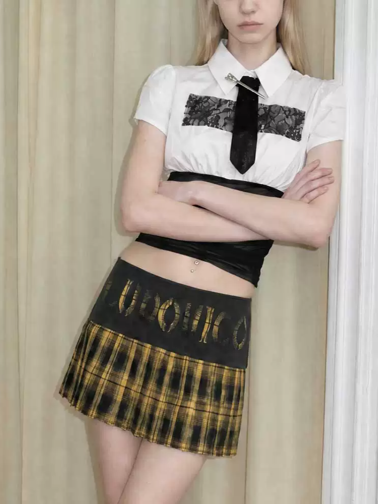 Plaid Pleated Low-Waist Mini Skirt