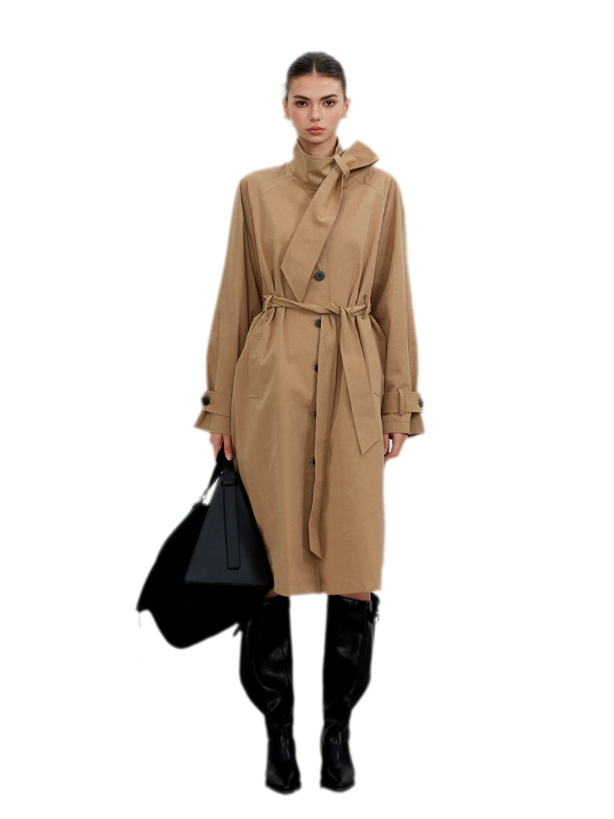 Sandwashed Tie-Waist Trench Coat