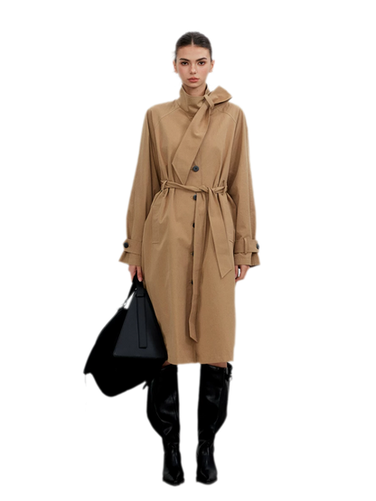Sandwashed Tie-Waist Trench Coat