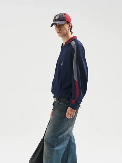 Contrast Polo Panel Sweatshirt