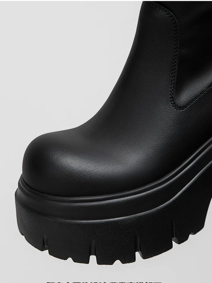 Metallic Strap Platform Mid-Calf Boots