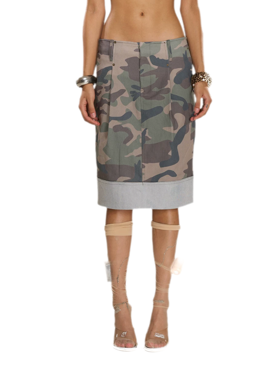 Washed Camouflage Pleated Skirt
