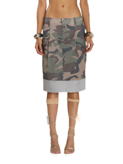 Washed Camouflage Pleated Skirt