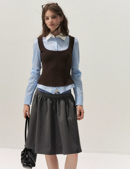 Cable-Knit Layered Shirt Vest