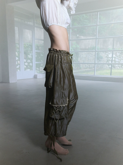 Silk-Blend Cropped Cargo Pants