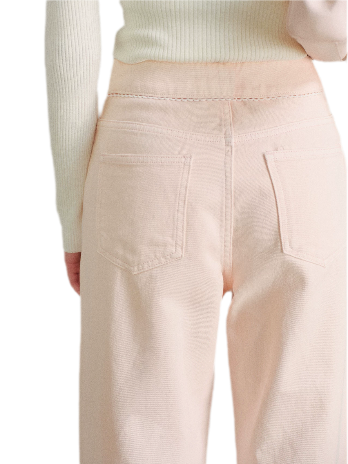 Cotton Lace-Trim Wide-Leg Jeans