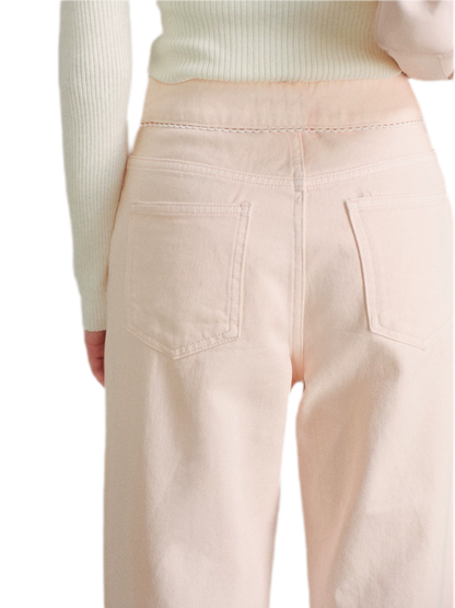 Cotton Lace-Trim Wide-Leg Jeans
