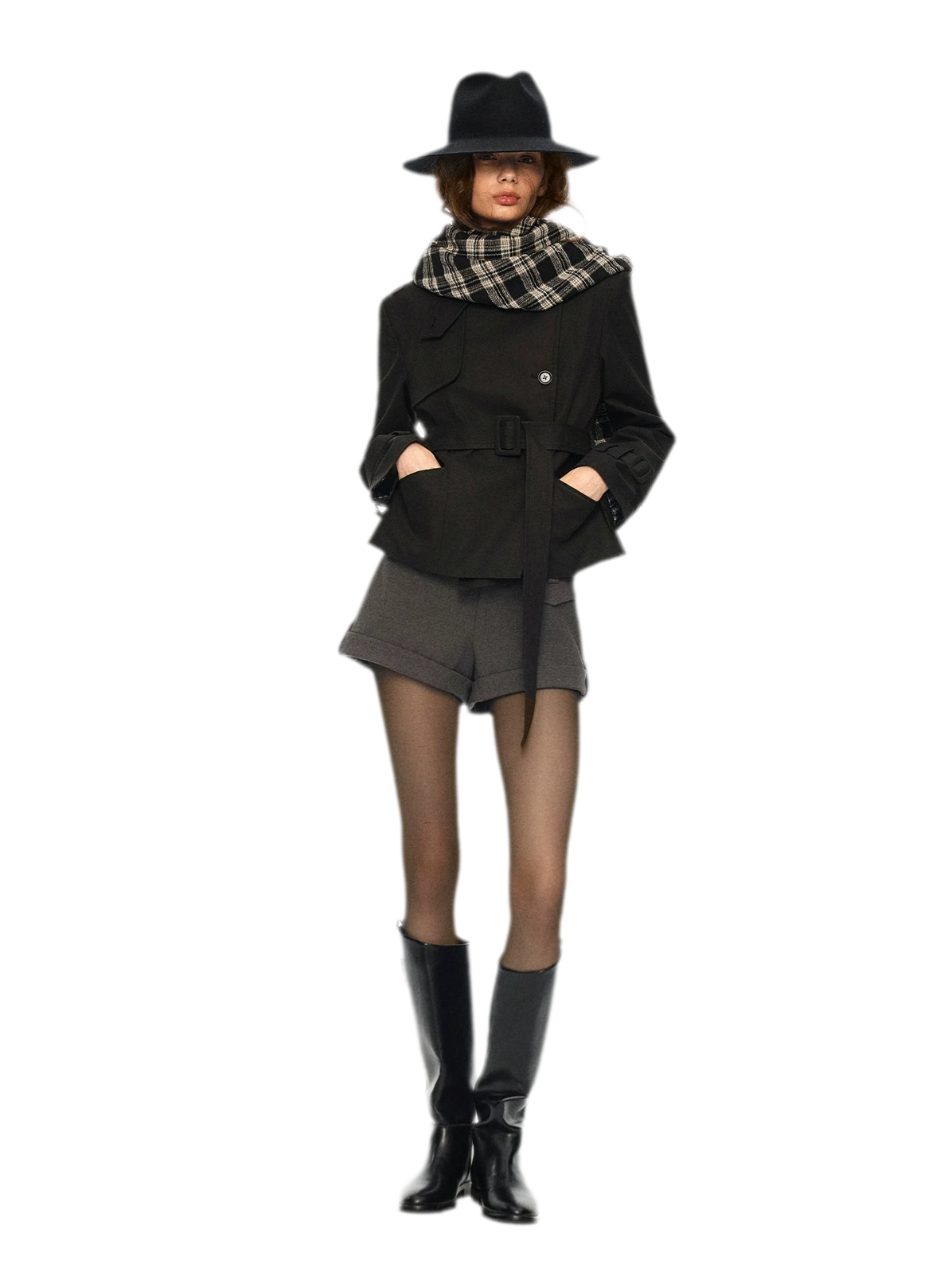 Wool Plaid Fringed Scarf